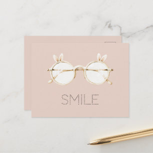 Carte Postale Lunettes à oreilles de lapin blanches roses sourir