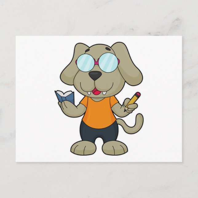 Carte Postale Lunettes de livre Nerd de chien (Devant)
