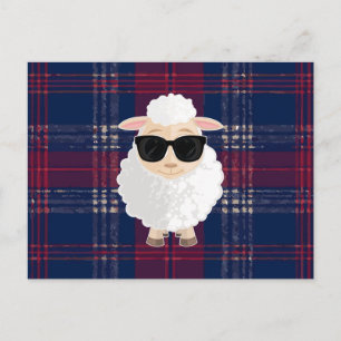 Carte Postale Lunettes de soleil Cool Sheep à carreaux bleus et 