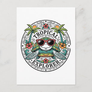 Carte Postale Lunettes de soleil Tortue de mer Tropical Vintage