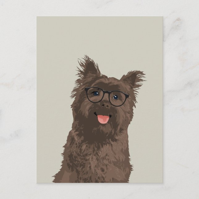 Carte Postale Lunettes noires Hipster Cairn Terrier pour Amoureu (Devant)