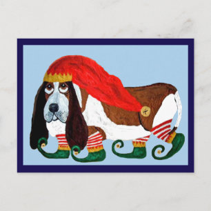 Carte Postale Lutin Basset Hound de Noël