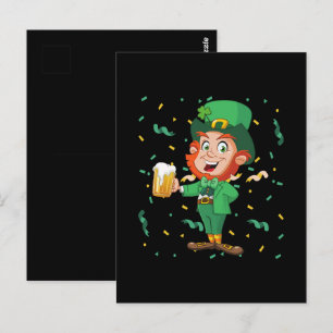 Carte Postale Lutin buvant de la bière à la Saint-Patrick