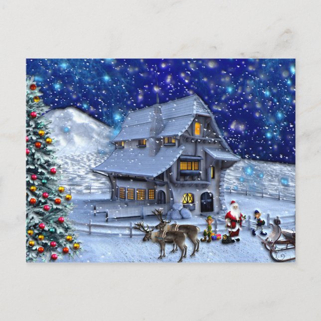 Carte Postale Lutin de Rudolph avec traîneau de Père Noël (Devant)