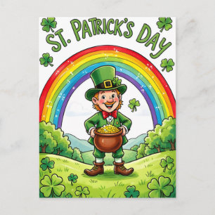 Carte Postale Lutin Gnome Fête de la Saint-Patrick Trèfle