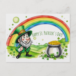 Carte Postale Lutin personnalisé Gnome Saint-Patrick Trèfle