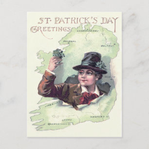 Carte Postale Lutin Trèfle Irlande Île