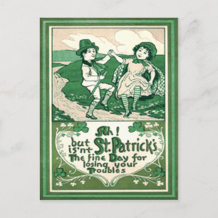 Carte Postale Lutins enfants mignons trèfle dansant