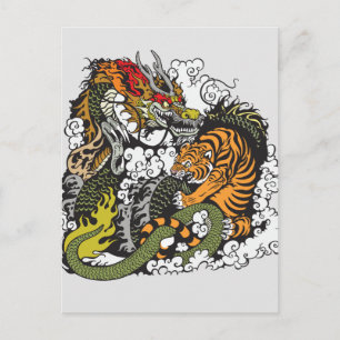Carte Postale lutte contre le dragon et le tigre