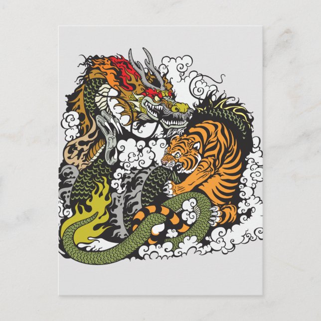 Carte Postale lutte contre le dragon et le tigre (Devant)