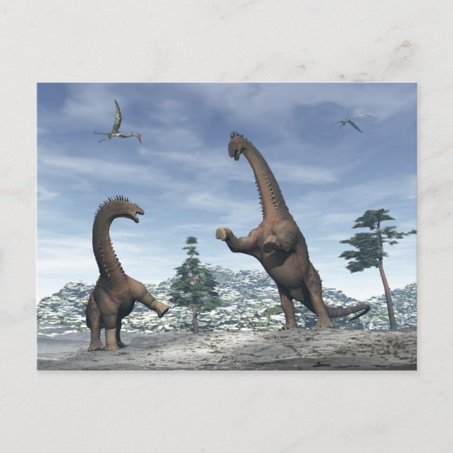 Carte Postale Lutte contre les dinosaures d'Alamosaurus - rendu  (Devant)