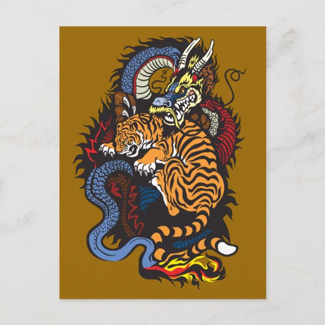 Carte Postale lutte dragon et tigre (Devant)