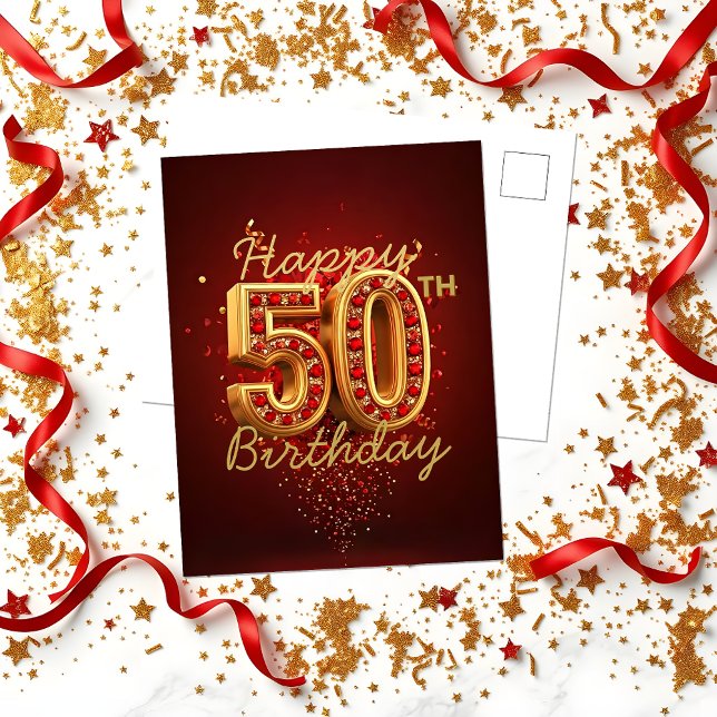 Carte Postale Luxueux Gold et Red Gemstone 50e anniversaire (Créateur téléchargé)