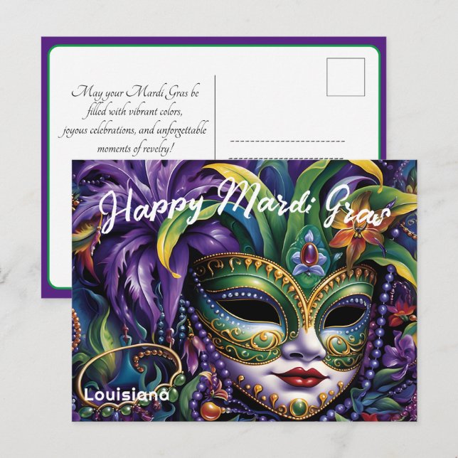 Carte Postale 💚 💜 💛 Luxueux Mardi Gras (Devant / Derrière)