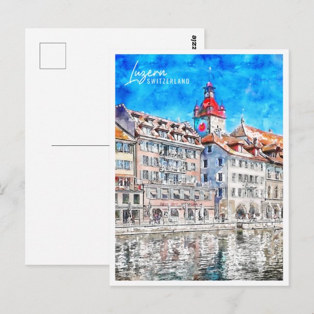 Carte Postale Luzern Suisse Travel Place Aquarelle (Devant / Derrière)