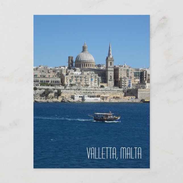 Carte Postale Luzzu bateau de pêche Valletta Skyline Port Malte (Devant)