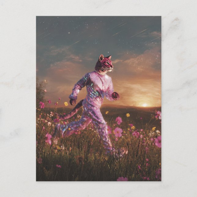 Carte Postale Lynx roux dans un costume rose  (Devant)