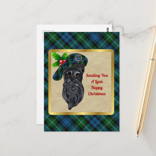 Carte postale Lyon Clan Badge & Tartan Christmas (Devant/Arrière en situation)