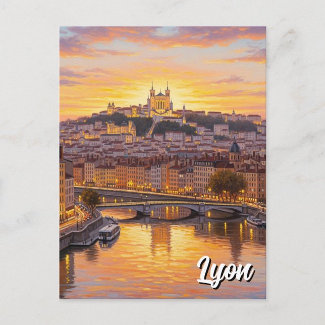 Carte Postale Lyon France Basilique Sunset Travel (Devant)