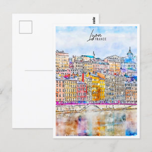 Carte Postale Lyon France Travel Place Aquarelle