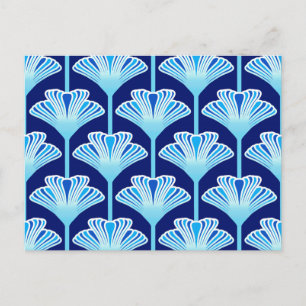 Carte Postale Lys Art Déco, Bleu Cobalt, Aqua et Blanc