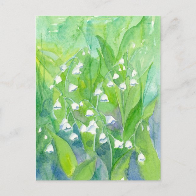 Carte Postale Lys de la Vallée Mai Fleurs aquarelle Peinture (Devant)