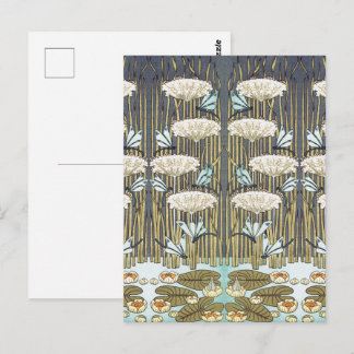 Carte Postale Lys d'eau, libellules, Marais Art Nouveau