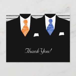 Carte Postale M. et M. Suit et Cravate (bleu / orange) Merci