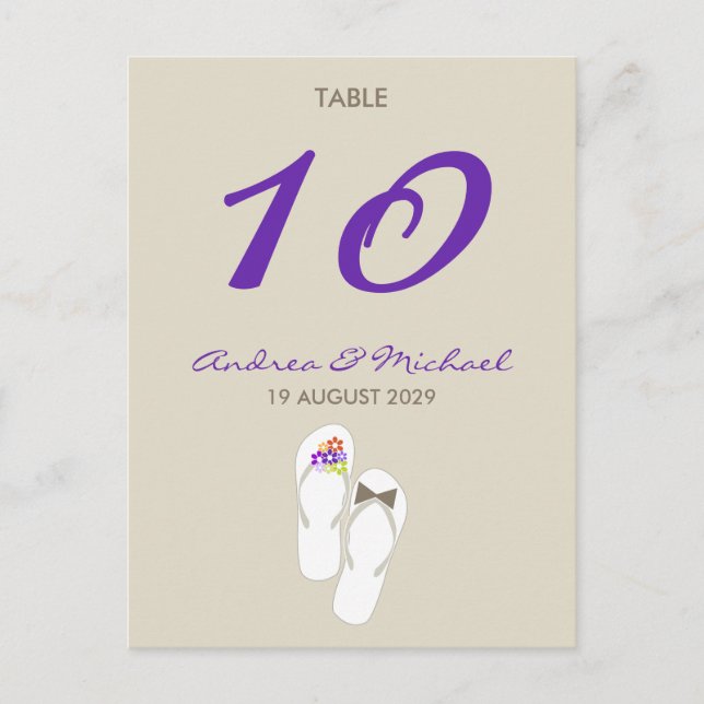 Carte Postale M. & Mme Daisies Flip Flops Mariage Numéro de tabl (Devant)
