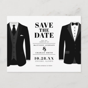 Carte Postale M. & Mr. Modern Black Mariage Tux - Enregistrer la