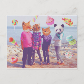 Carte Postale Ma famille d'animaux doux Pastel