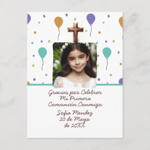 Carte Postale Ma Première Communion Merci Photo Croix Fête Globe