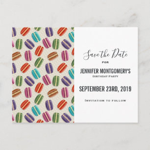 Carte Postale Macarons Motif parisien coloré Enregistrer la date