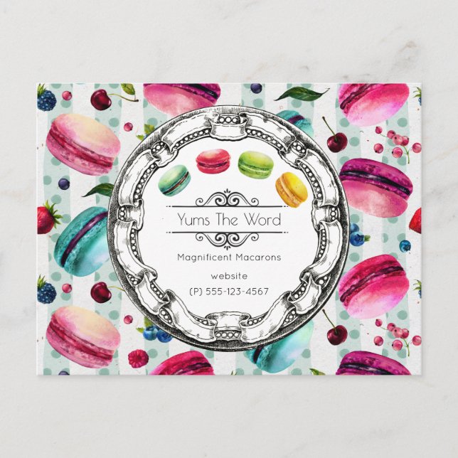 Carte Postale Macarons Pâtisserie française en aquarelles sur me (Devant)