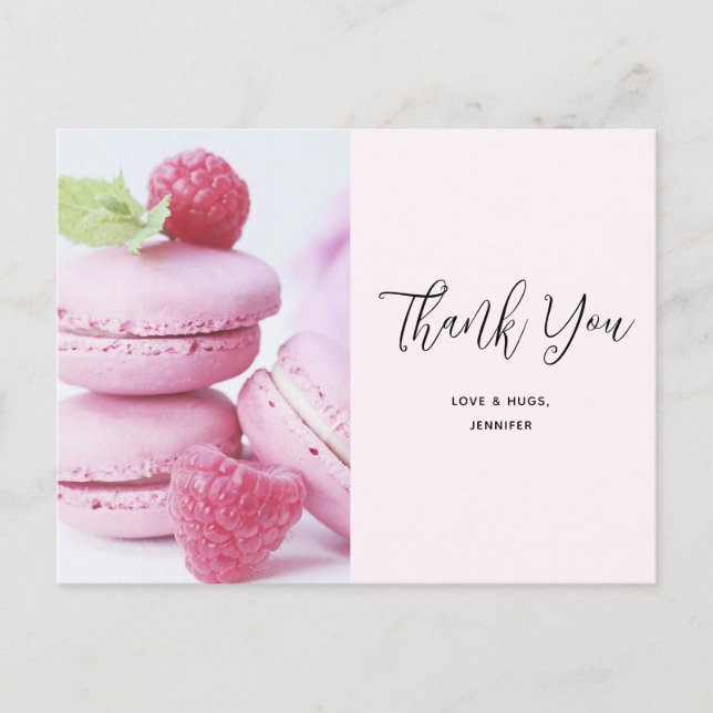 Carte Postale Macarons roses & framboises Merci (Devant)