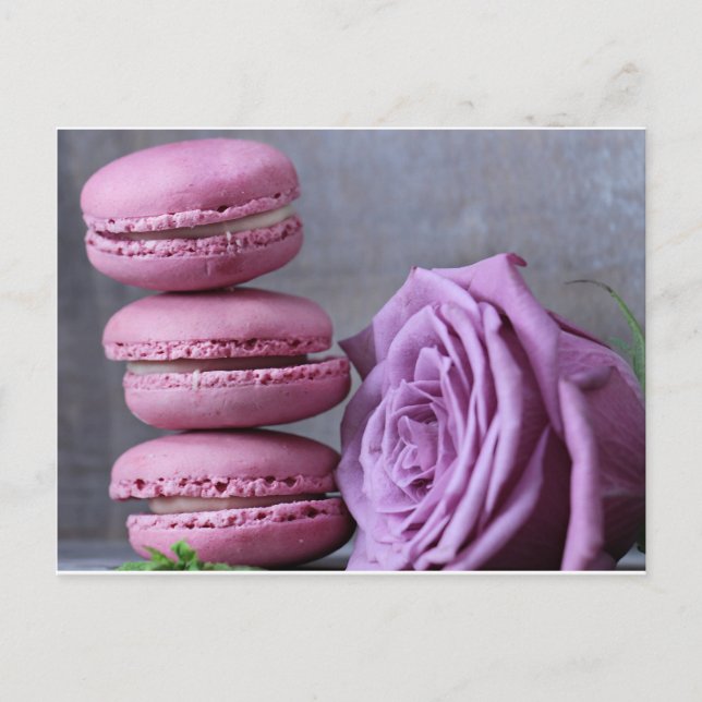 Carte Postale Macarons roses Purple Rose Pâtisserie française Ca (Devant)