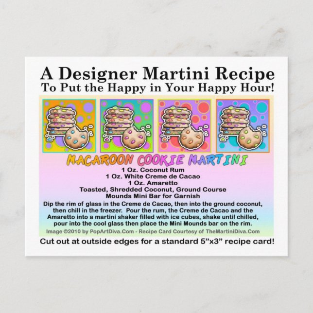 Carte postale Macaroon Cookie Martini Recette (Devant)