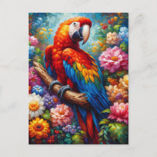 Carte Postale Macaw aux fleurs colorées