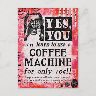 Carte Postale Machine à café - Drôle de publicité vintage