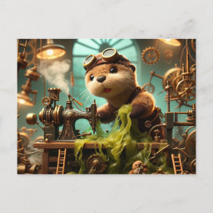 Carte Postale Machine à coudre à vapeur Plush Steampunk Otter