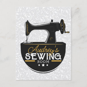 Carte Postale Machine à coudre antique AJOUTER LE NOM Seamstress