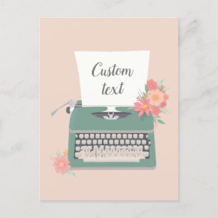 Carte Postale Machine à écrire et fleurs vintages rétro et papie