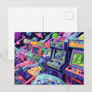 Carte Postale Machines de jeux vidéo rétro dans l'espace