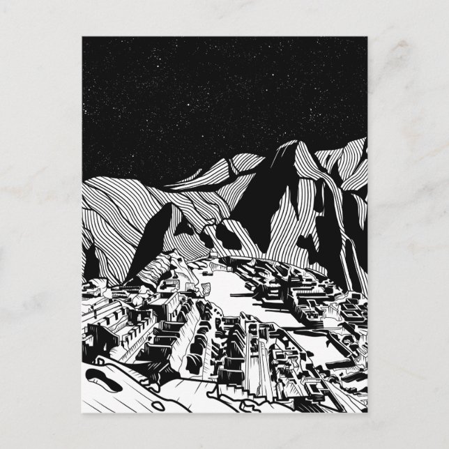Carte Postale Machu Picchu paysage noir et blanc (Devant)