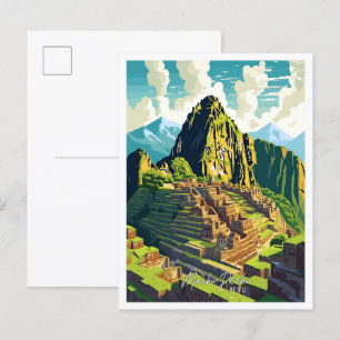Carte Postale Machu Picchu Pérou Illustration du Vintage voyage 