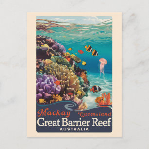 Carte Postale Mackay Great Barrier Reef Voyage Art Rétro