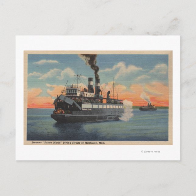 Carte Postale Mackinac, MI - Vue de Sainte Marie Steamer (Devant)