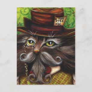 Carte Postale Mad Hatter Chat Alice au pays des merveilles Art d
