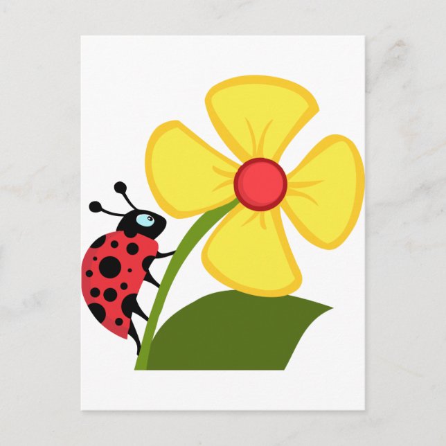 Carte Postale Madame Bug sur la fleur jaune (Devant)