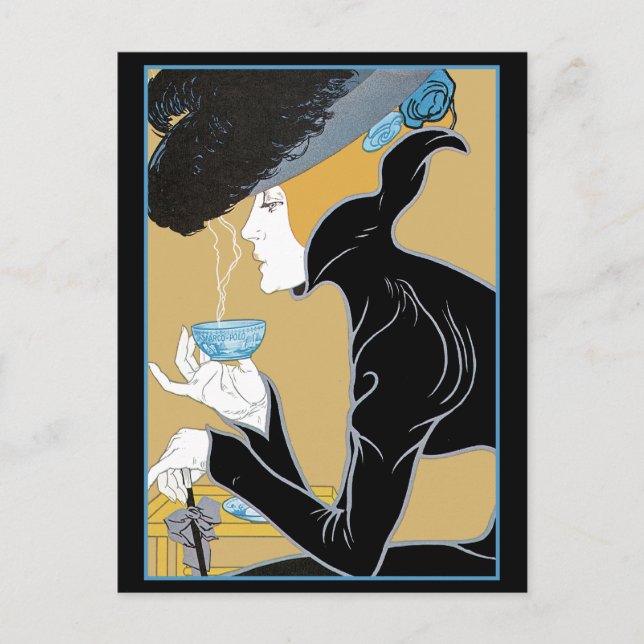Carte Postale Madame Drinking Tea de Nouveau d'art (Devant)